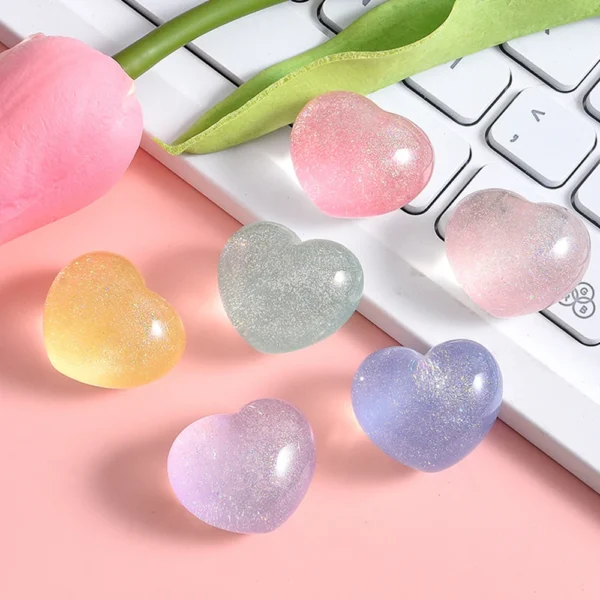 10PCS Clear 21x25mm Glitter Heart Resin Flat Back Cabochons For Hairpin Scrapbooking DIY Jewelry Craft Decoration Accessories