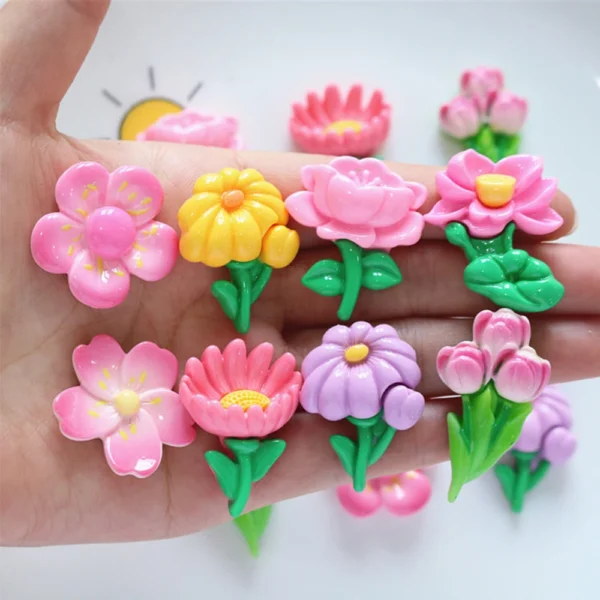 10PCS Shiny Plant Flowers Series Resin Flat Back Cabochons For Hairpin Scrapbooking DIY Jewelry Craft Decoration Accessories