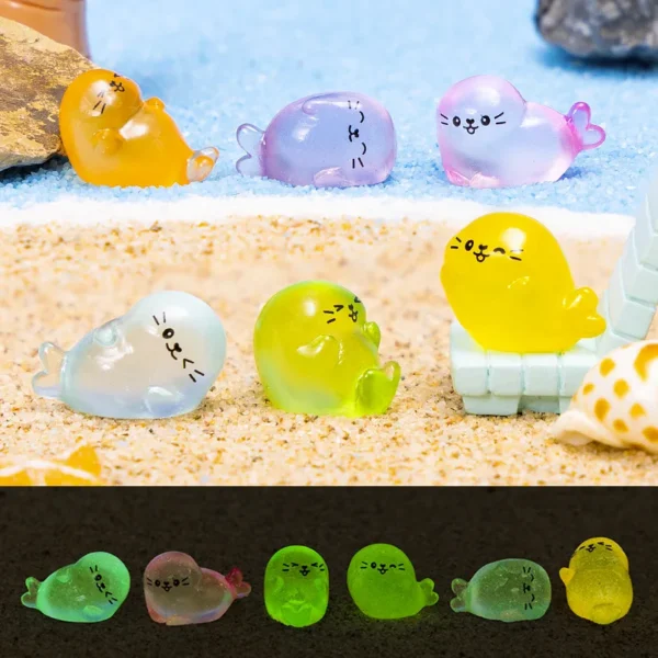 100/50PCS Glowing Marine Animal Seal Miniature Statue DIY Decoration Colorful Luminous Mini Seal Micro Landscape Figure Ornament