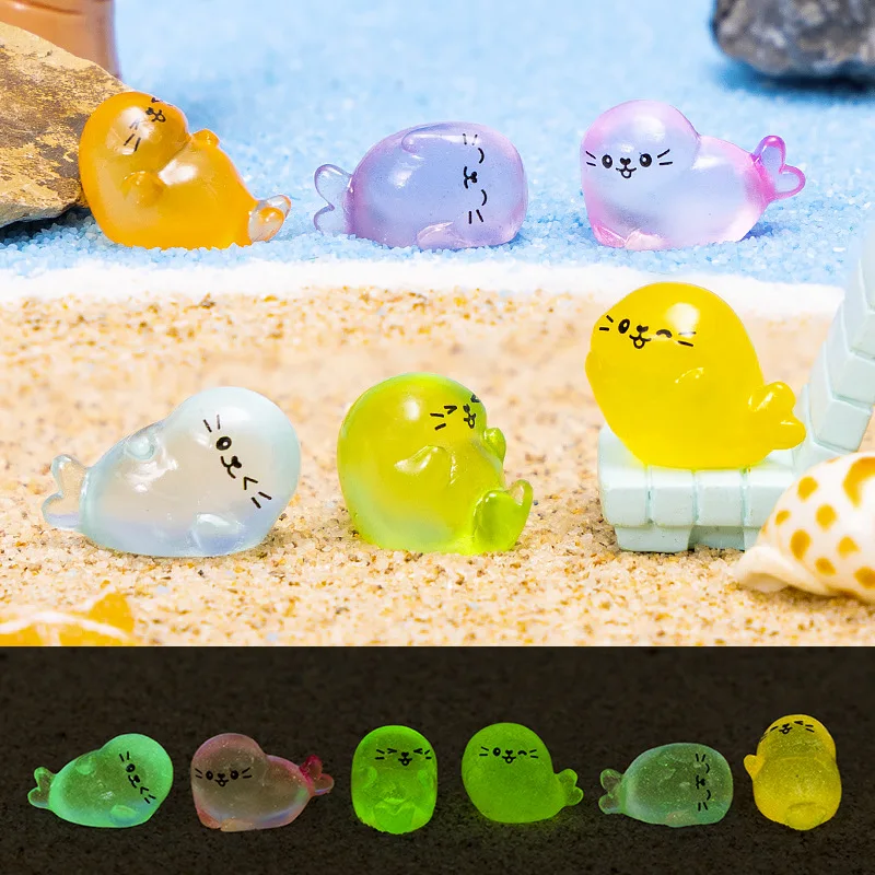 100/50PCS Glowing Marine Animal Seal Miniature Statue DIY Decoration Colorful Luminous Mini Seal Micro Landscape Figure Ornament