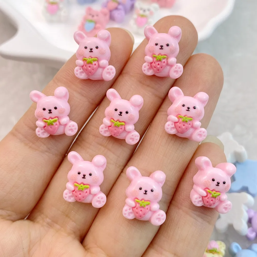 20Pcs New Cute Resin Little Strawberry Rabbit Flat Back Ornament Jewelry Making Manicure Hairwear Accessorie - Image 3