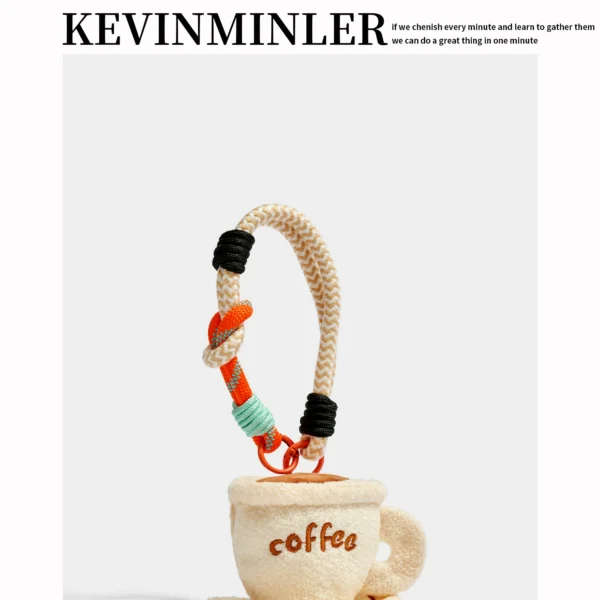 KEVINKINLER original cute cartoon plush coffee cup keychain bag pendant car pendant birthday gift