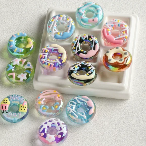 Hand-painted donut acrylic AB plated porous beads DIY handmade bracelet necklace earring pen jewelry accessories materials
