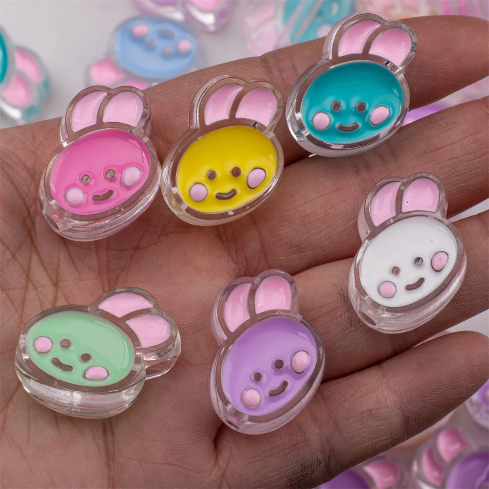CH20 Kawaii Oil Dripping Beaded Cartoon Acrylic DIY Straight Hole Bead Cute Animals Mobile Phone Chain Manual Accessories - Imagem 5