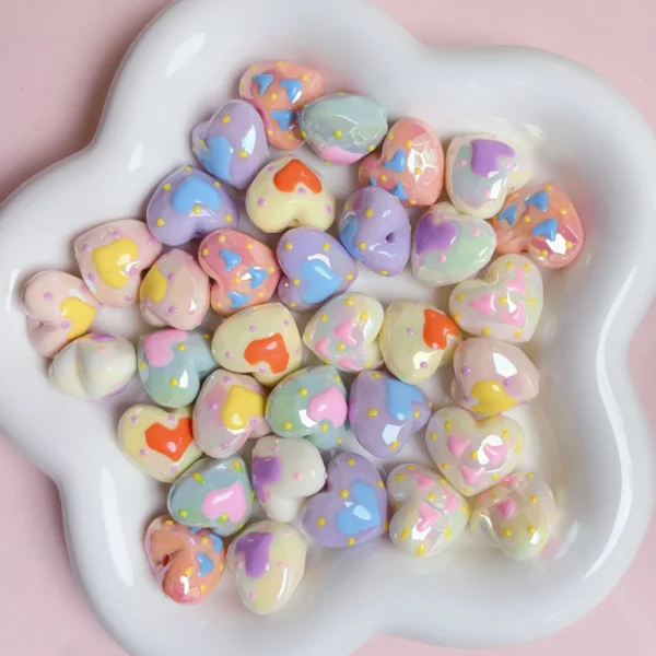 Hand-painted cut face love acrylic beads DIY handmade material mobile chain keychain bracelet loose bead accessories