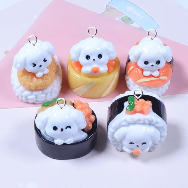 6pcs Cute 3D Animals Dog Sushi Charms for Jewelry Making Lovely Pendant Diy Earring Necklace Findings Dollhouse Ornament C1321