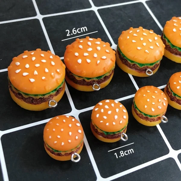 10pcs/pack Mix Big Small 3D Hamburger Resin Charms Simulation Food Earring Keychain Bracelet Jewelry Pendants DIY Accessory