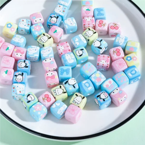 14 mm Fashion Cartoon Square Beads Cube Acrylic Beads DIY Anime Beads Handmade Porcelain Children Beads Jewelry Making Wholesale