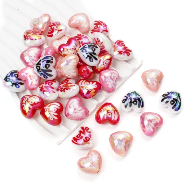 Valentine's Day Acrylic UV Plated with Holes English Love Beads Diy Mobile Chain Pen Accessories Materials