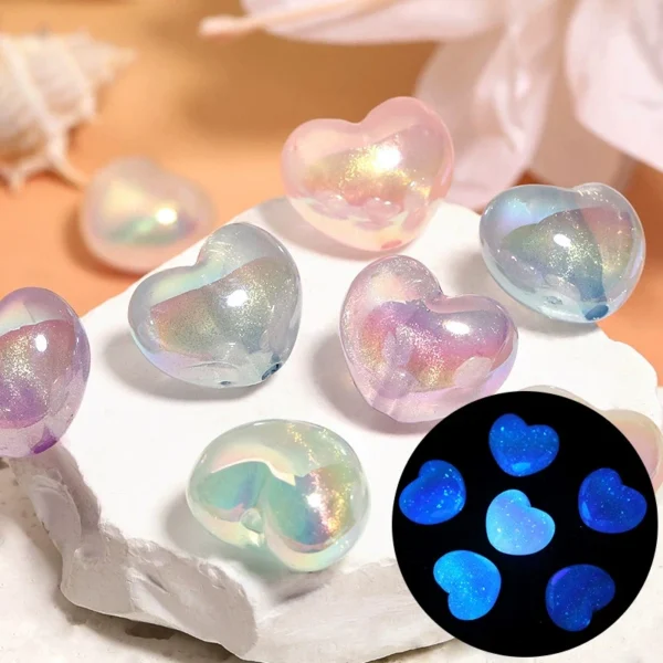 Mermaid luminous colored acrylic love beads DIY mobile phone rope beads heart Glitter craft handmade accessories