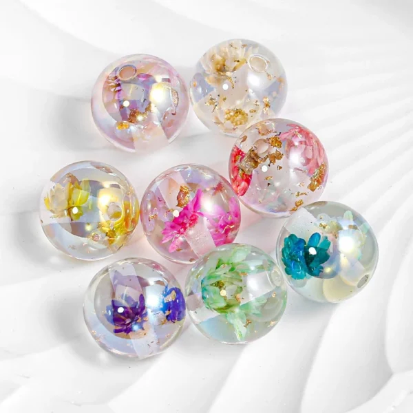 16mm resin light plated holed dried flower loose beads DIY bracelet pen material jewelry decoration accessories