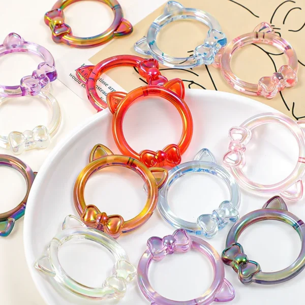 6pcs/set acrylic AB plated ring cat ears bow perforated beaded jewelry loose bead DIY clothing hairpin decorative accessories