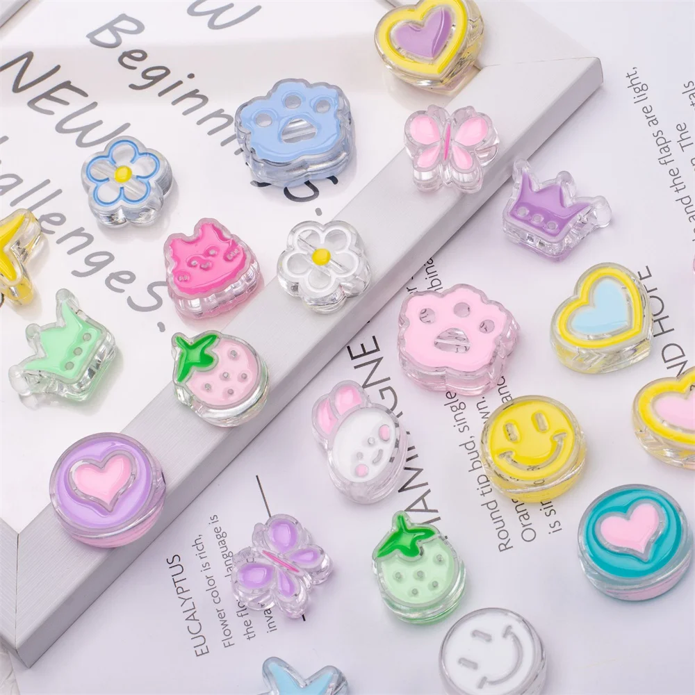 CH20 Kawaii Oil Dripping Beaded Cartoon Acrylic DIY Straight Hole Bead Cute Animals Mobile Phone Chain Manual Accessories