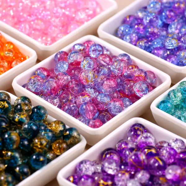 8/10mm Gradient Color Dot Golden Crackled Crystal Bead Round Glass Spacer Loose Beads For Jewelry Making Bracelet DIY Accessorie