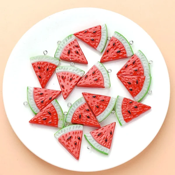 10pcs Mini Double-Side Triangle Watermelon Resin Charms Diy Crafts Fruit Pendant For Earring Jewelry Make