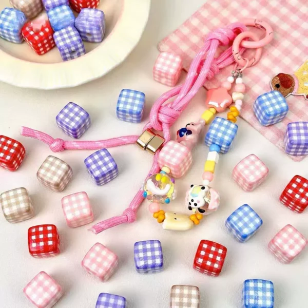 All-match acrylic lattice with hole Beads DIY Mobile phone chain keychain pen loose bead material accessories