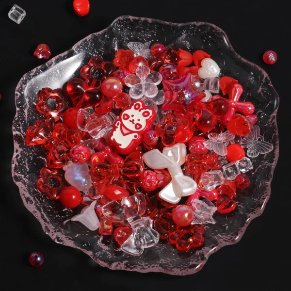 50g Red Color Random Mix Acrylic Beads Bow Heart Flower Beads For Phone Chain DIY Handmade Bracelet Jewelry Making Accessories