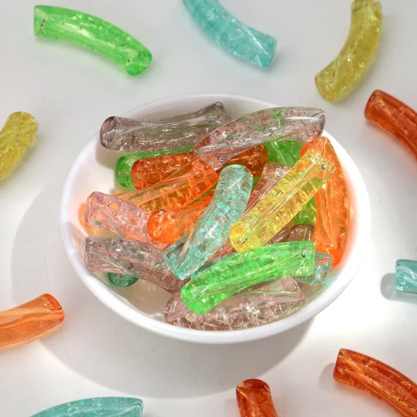 20pcs Thin Acrylic Cracked Bamboo Tube Beads 8mm Clear Bent Pipe Loose Bead for DIY Bracelet Necklace Jewelry Making Accessories