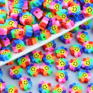 9mm Colorful Sunflowers Polymer clay Smile Spacer Loose Beads for Jewelry Making DIY Bracelets Earrings Phone Chains Accessories