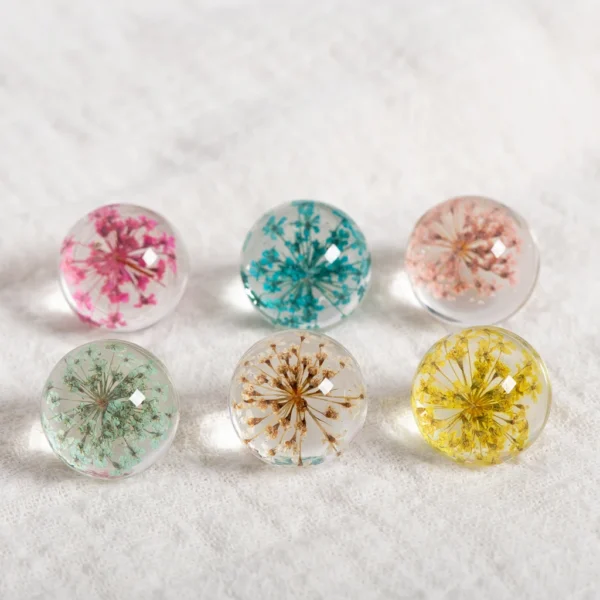 Multicolor Dome Glass Flower Beads 20mm Round Cabochons with Real Dried Blooms for Jewelry Making and Resin Art 4PCS TCZ851G