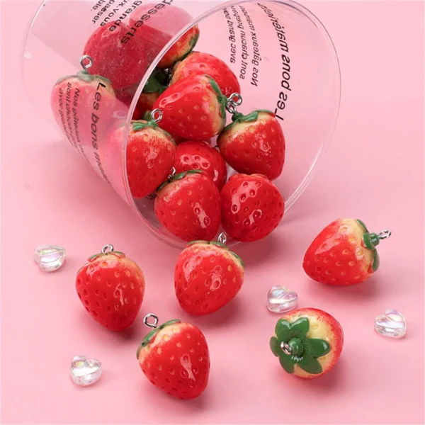 SG04 Cute 5pcs Strawberry Fruit Resin Miniature Food Art Supply Charm Beads Jewelry Making DIY Earrings Bracelet Necklace Beads