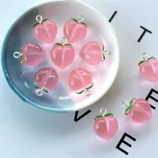 SG09 5pcs/lot Transparent Pink Honey Peach Resin Charms Jewelry Making DIY Bracelet Necklace Decorate Beads Accessories