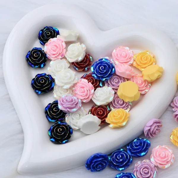 ZW49 20mm 5Pcs Plating Color Cute AB Resin Rose Flatback Flower Rhinestone Carm Gems Scrapbook Home Decor Applique Crafts DIY