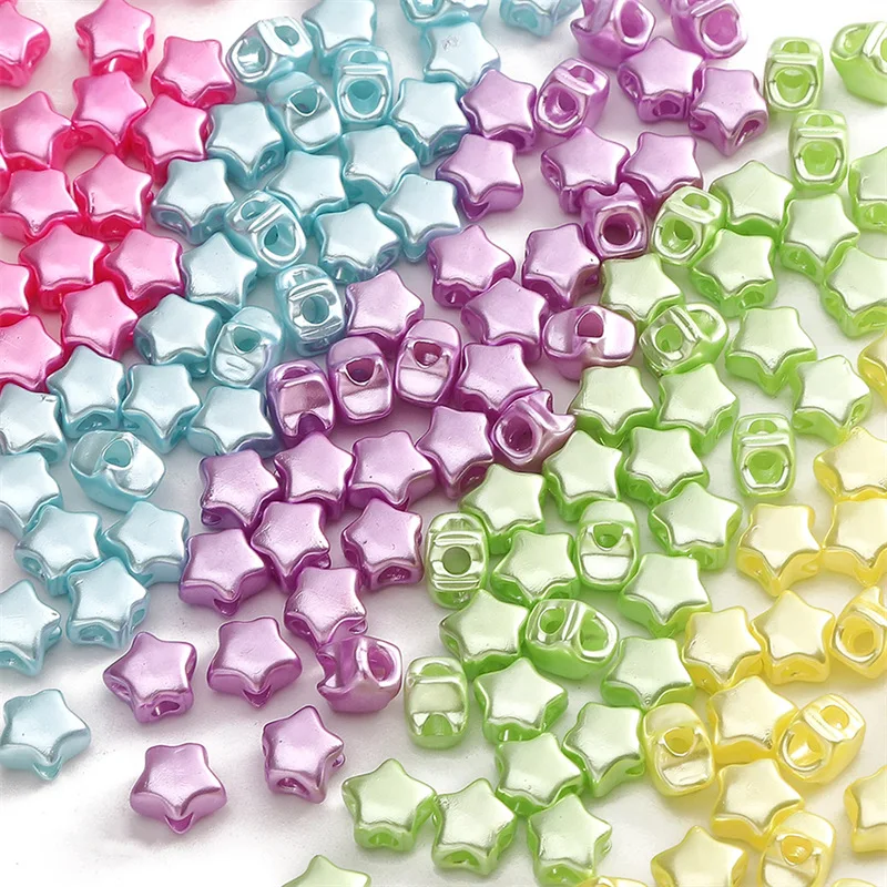 TX93 10pcs 9x8mm Mini Acrylic Matte Pentagram Beads Exquisite Four-way Hole Making Handmade DIY Bracelet Pendant Fashion Jewelry