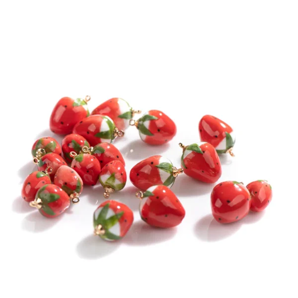 16#5pcs Hand-made Strawberry Ceramic Beads Retro Style Jewelry Fruit Pendant Jewelry Part For Necklace #XN115