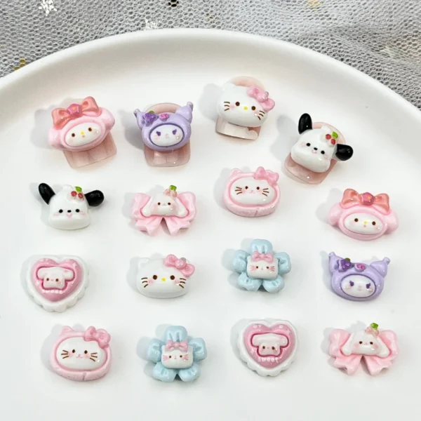 50Pcs/Pack 3D Cartoon Nail Charms - Cute Kuromi & Hello Kitty Resin Nail Decor, DIY Nail Art Accessories for Kawaii Manicures