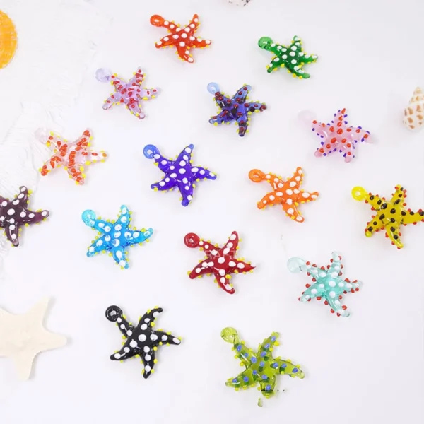 DW45 2pcs 3D Starfish Dot Lampwork Glass Ocean for Diy Jewelry Pendants Necklace Charms Star Fish Ornaments Jewelry Material
