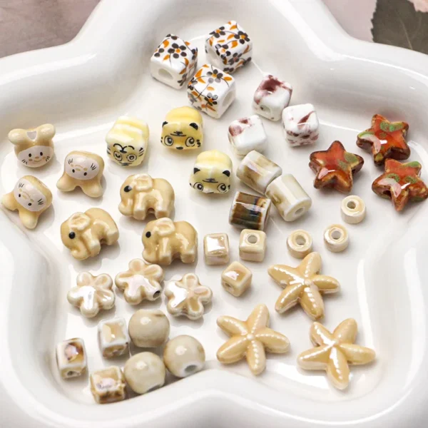 Milk Tea Autumn Series Ceramic Tiger Baby Elephant DIY Handmade Loose Beaded Beaded Bracelet Jewelry Accessories