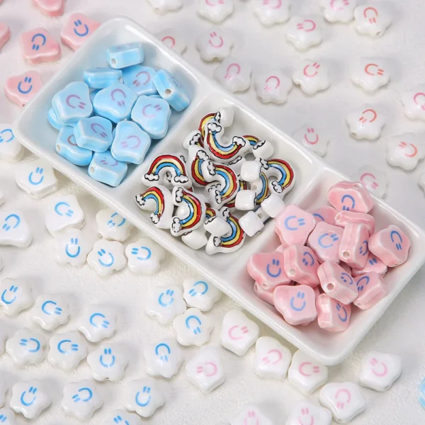 Cute Cloud Rainbow Ceramic Beads Perforated Beads Diy Bracelet Necklace Accessories
