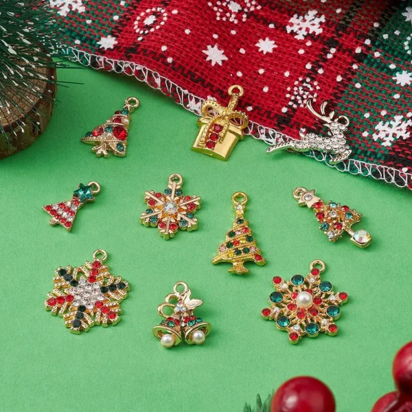 10Pcs 10 Style Christmas Theme Rack Plating Alloy Pendants for Necklace DIY Jewelry Making Kit