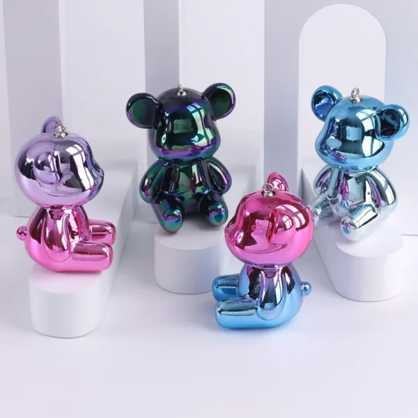 Gradient Color Bear Pendant Charm Punk Style DIY Bag Keychain Accessory UV Plated Hanging Hole