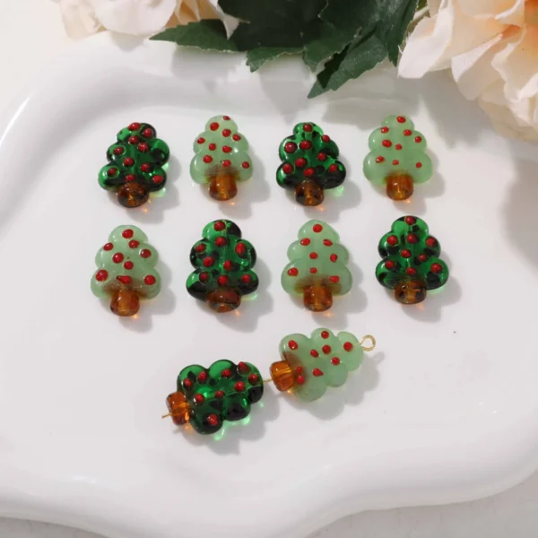 ZW46 Christmas Tree Hand-painted Glass Beads Scattered Diy Handmade Bracelet Beading and Mobile Phone Chain Making Accessories