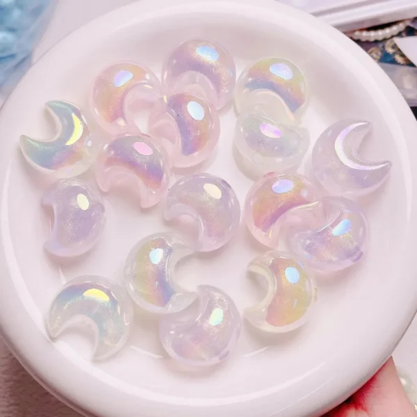 Z08 5pcs 22x25mm Lot Cordial Acrylic Moon Shape/Bubble Aurora Effect/Hand Made/DIY Beads/Jewelry Findings & Components Beads