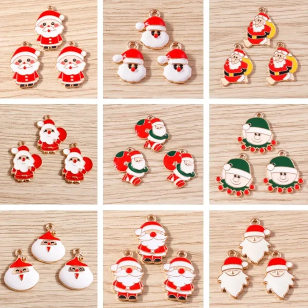 10pcs Cartoon Enamel Christmas Santa Claus Charms Pendants for Jewelry Making Necklaces Earrings Bracelet DIY Crafts Accessories