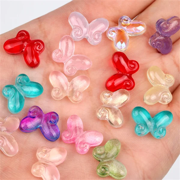 DW23 100pcs 10X14.5mm Gradual Cute Butterfly Glass Beads Loose Spacer Beads For Necklace Bracelet DIY Jewelry Making Findings