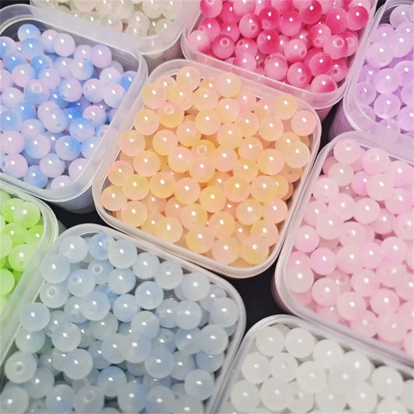 50pcs 6mm Double Color Jelly Result Round Glass Beads Loose Spacer Beads Pattern Jewelry Making DIY Bracelet Necklace Beads