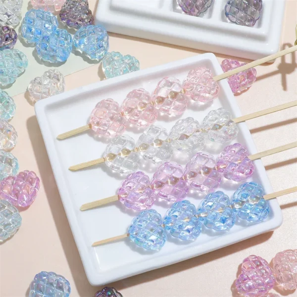 TX07 UV Cream Waffle Pentagram Pineapple Heart Acrylic Straight Hole DIY Mobile Phone Chain Bead Accessories Bracelet Jewelry