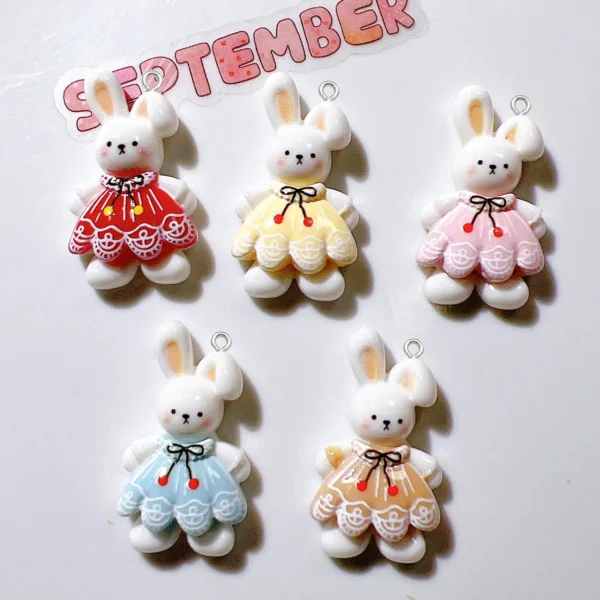 10PCS Cartoon cute rabbit resin pendant diy handmade princess dress rabbit accessory making for Keychain Phone case decoration
