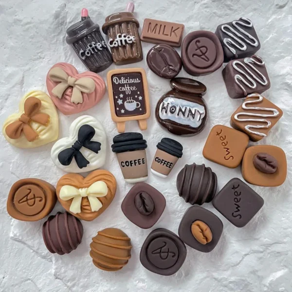 SW31 10pcs Coffee Retro Resin Chocolate Manual Series Simulated DIY Refrigerator Magnets Whiteboard Stickers Jewelry Accessory