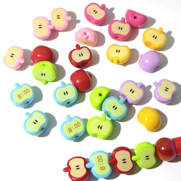 10PCS Colorful Half Apple-Shaped Plastic Beads for DIY Jewelry Making Bracelet Necklace DIY Craft Accessories