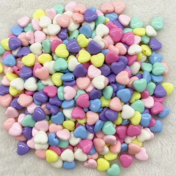 10mm12mm14mm Acrylic Beads Candy Color Heart Beads DLV Color Hand String Bracelet Accessories Straight Hole Acrylic Heart Beads