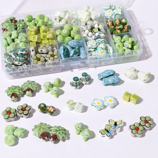 Green Light Colored Ceramic Beads, Tulip Butterfly Blocks, Diy Necklace, Bracelet Accessories