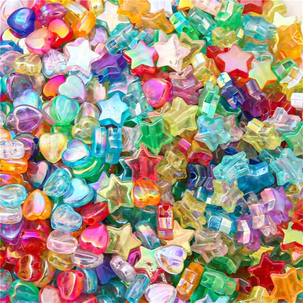 TX43 100pcs Transparent AB Color Five-pointed Star Heart Acrylic Beads Loose Spacer Beads Jewelry Making DIY Craft Beads