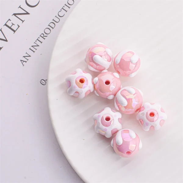 SW18 16mm Cute hHand-painted Illusion Flower Colored Round Bead Handmade Beaded Mobile Phone Chain Bracelet Materials