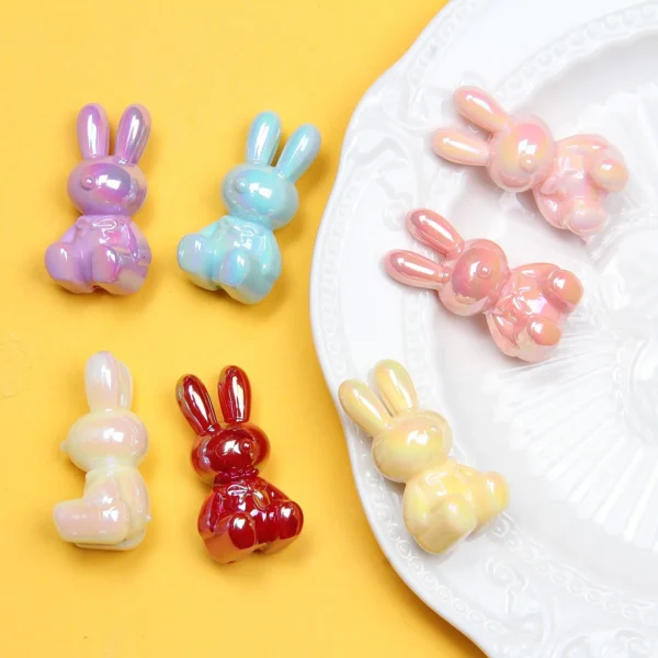 DW59 2pcs UV Color Acrylic Beads Cute Cartoon Rabbit Animal Shape Charm Vertical Hole DIY Pen Accessories Jewelry Material Gift