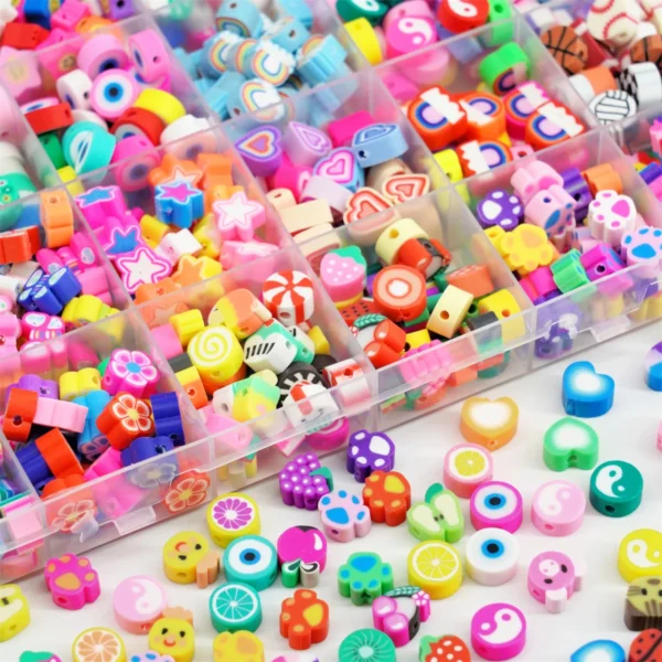 Z06 100Pcs Polymer Clay Beads Fruit Cake Plum Blossom Smile Heart Loose Spacer Beads Jewelry Making DIY Handmade Bracelet
